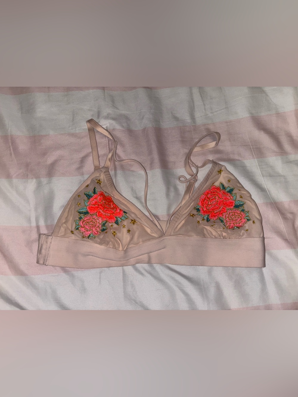 Victoria's Secret Bralette with Coral Rose Embroidery